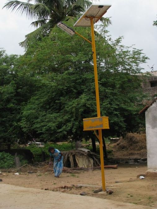 Solar street light installed in a rural Indian village